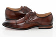 Men's Brown Cap-Toe Monk Strap Dress Shoe - Quarter, Heel