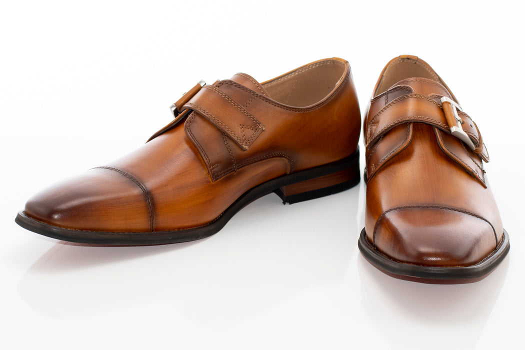 Men's Brown Cap-Toe Monk Strap Dress Shoe - Vamp, Toe, Outsole