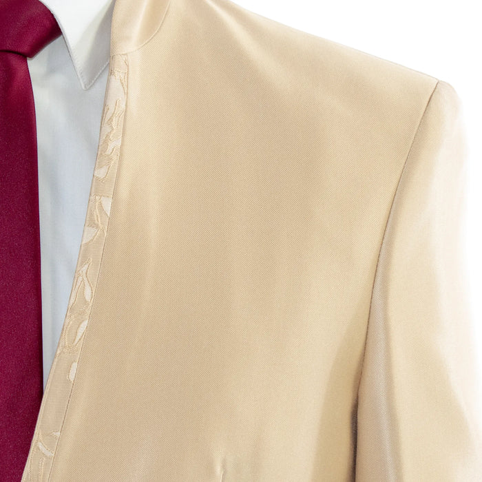 Beige Floral 3-Piece Slim-Fit Suit With No Lapels