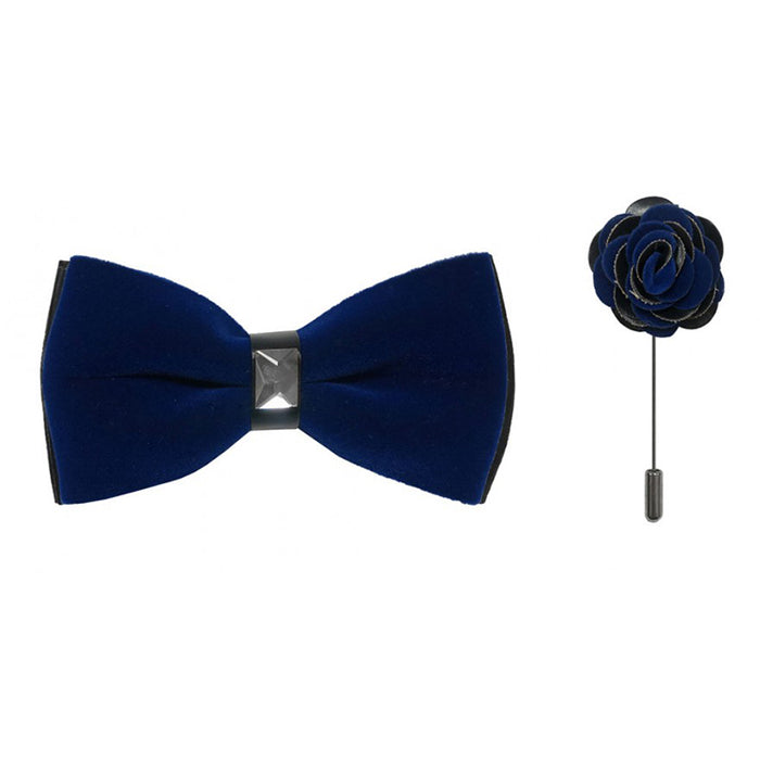 Black Two-Toned Velvet Bow Tie & Lapel Pin