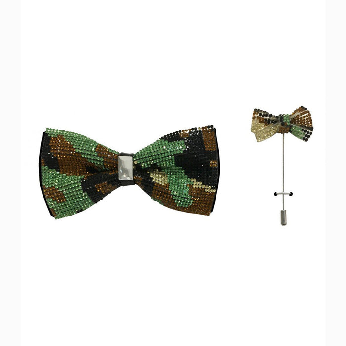 Camouflage Rhinestone and Diamond Designer Bow Tie