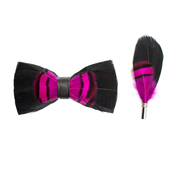 Men's Feather Bow-Tie And Lapel Pin