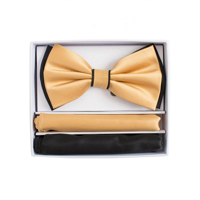 Men's Gold And Black Bow-Tie And Hankies