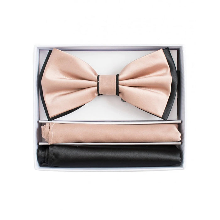 Men's Rose Gold And Black Bow-Tie And Hankies