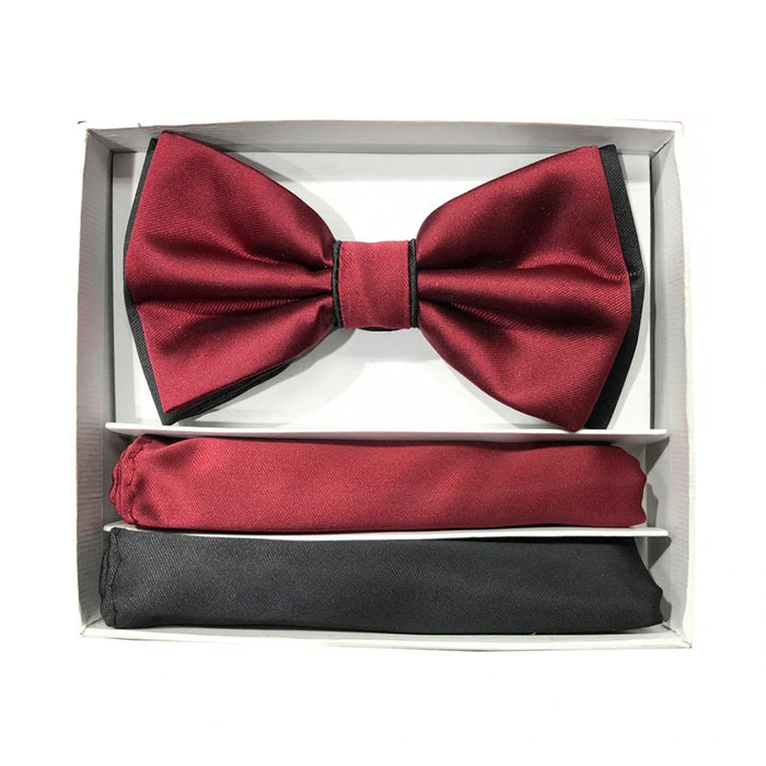 Men's Burgundy And Black Bow-Tie And Hankies