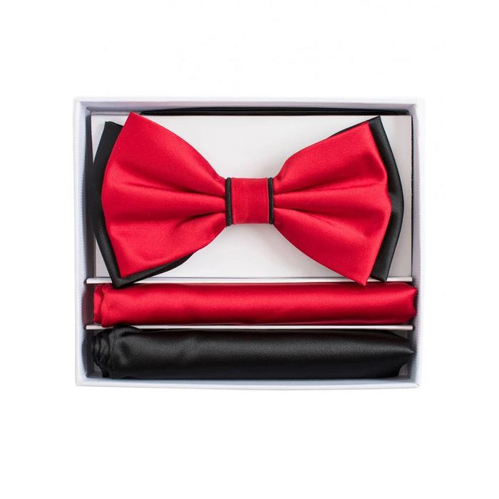 Men's True Red And Black Bow-Tie And Hankies