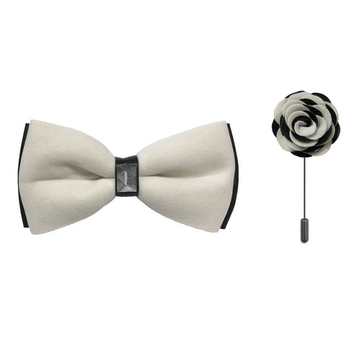Black Two-Toned Velvet Bow Tie & Lapel Pin